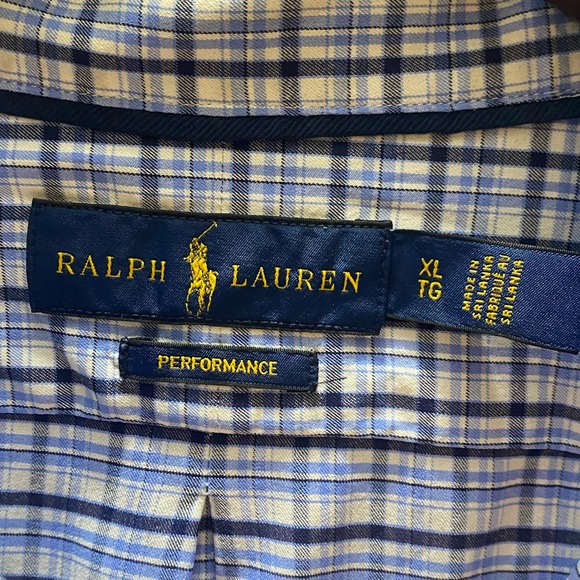 Ralph Lauren Men's XL Performance Blue and White Checkered Long Sleeve Button Up - Picture 2 of 12